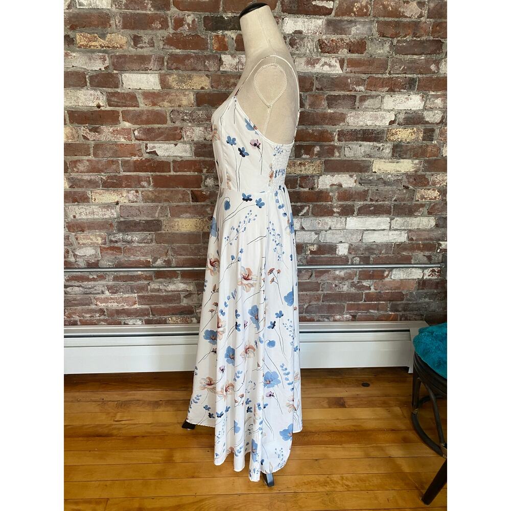 White Floral Spaghetti Strap Maxi Dress Smocked Back Camisole Sundress Women L - Picture 3 of 9